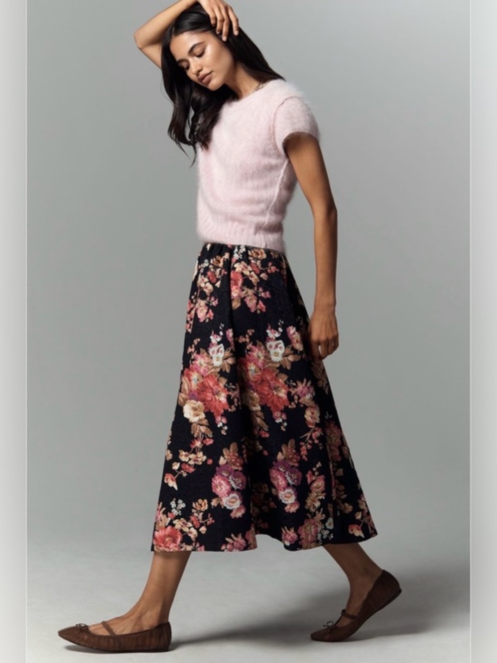 Anthropologie The Jacie Floral Jacquard Midi Skirt NWT